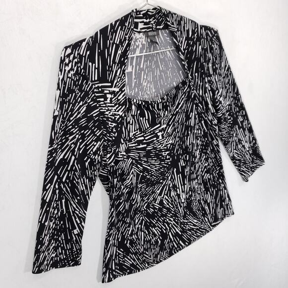 Kenneth Cole Reaction Blouse Womens Medium Black White Geometric Chic Pullover - Picture 3 of 6